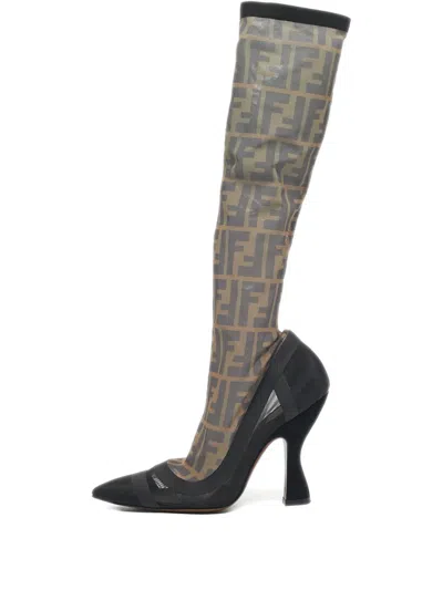 Pre-owned Fendi Colibri Zucca-patterned Boots In Black