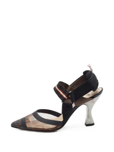 Pre-owned Fendi Colibri Zucca Slingback Pumps In Neutrals