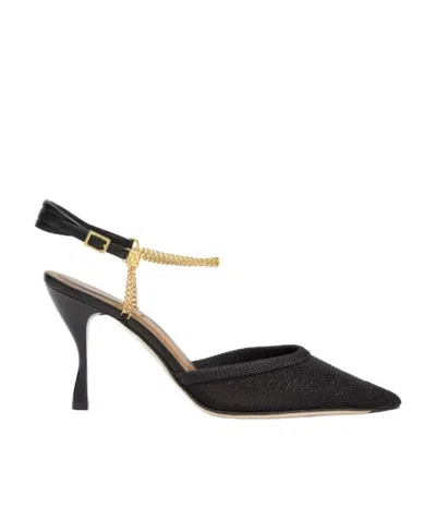 Fendi Colibr Lite Slingback Heels With Chain Straps In Black