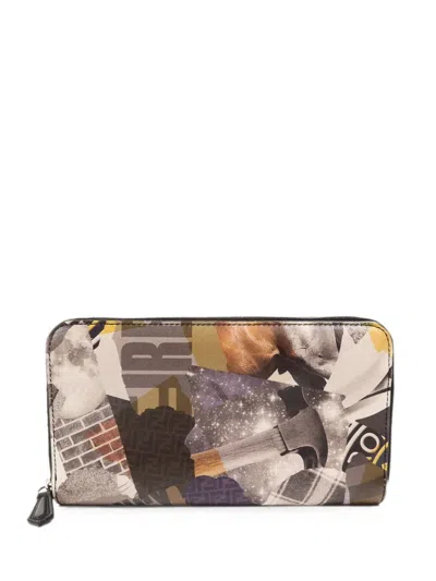 Pre-owned Fendi Collage-print Zip-around Wallet In Gray