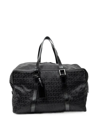 Pre-owned Fendi Collapsible Zucchino-pattern Travel Bag In Black