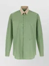 Fendi Contrast-collar Logo-embroidered Shirt In Green