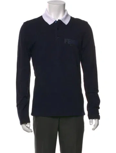 Pre-owned Fendi Collar Long Sleeve Polo Shirt In Black