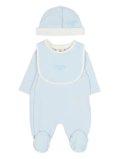 Fendi Collared Babywear (set Of Three) In Blue
