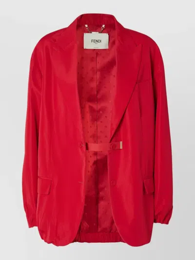 Fendi Collared Jacket Elasticated Cuffs Front Pockets In Red