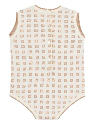 Fendi Babies' Collared Logo Bodysuit (set Of Two) In Neutral