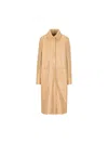 Fendi Longline Leather Coat With Faux Fur Trim In Beige