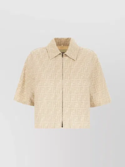 Fendi Collared Monogram Cropped Short Sleeves In Neutral