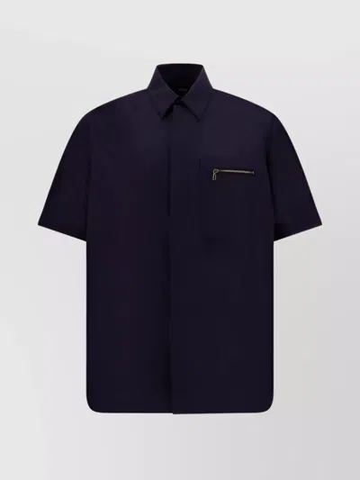 Fendi Collared Shirt With Front Zipper Pocket In Black