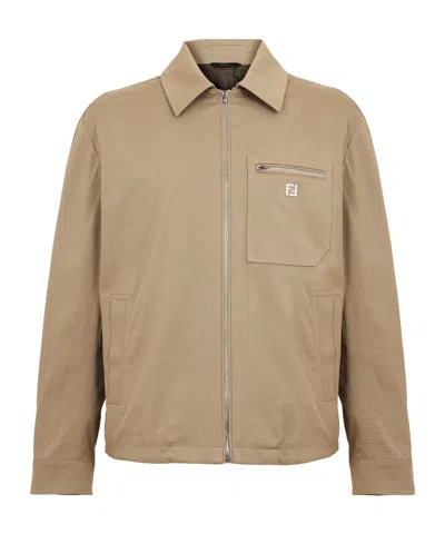 Fendi Collared Zip-up Jacket In Nude
