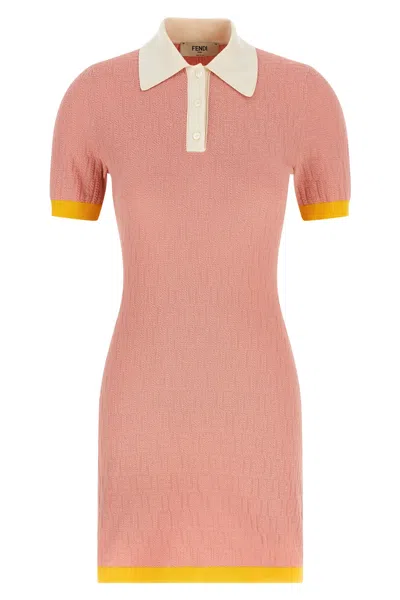 Fendi Women Cotton And Silk Blend Short Dress With All-over Ff Motif In Pink