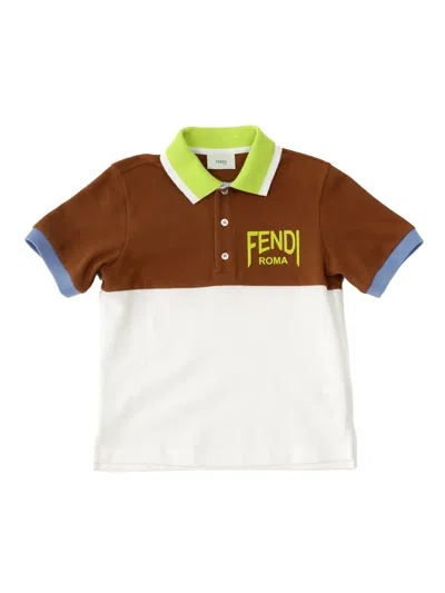 Fendi Kids' Color-block Polo Shirt In White