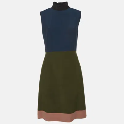 Pre-owned Fendi Color Block Silk Blend Sleeveless Midi Dress M In Multi