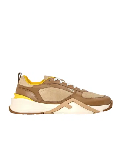 Fendi Color Blocked Low Top Trainers In Brown