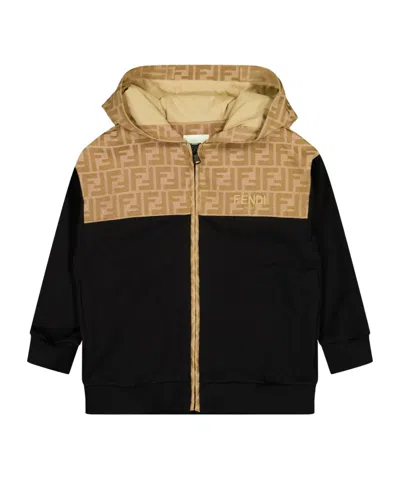 Fendi Color-block Monogram Hooded Zip-up Jacket In Multi
