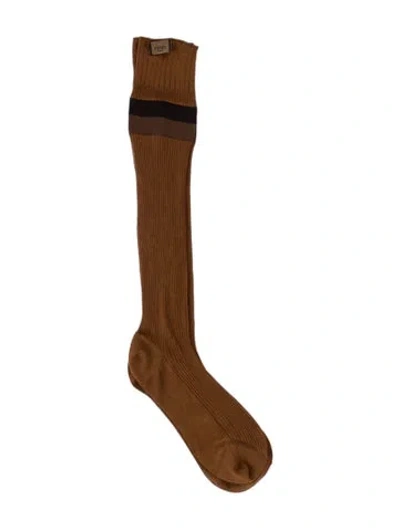 Pre-owned Fendi Colorblock Pattern Accent Knee-high Tights In Brown