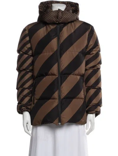 Pre-owned Fendi Colorblock Pattern Down Coat In Brown