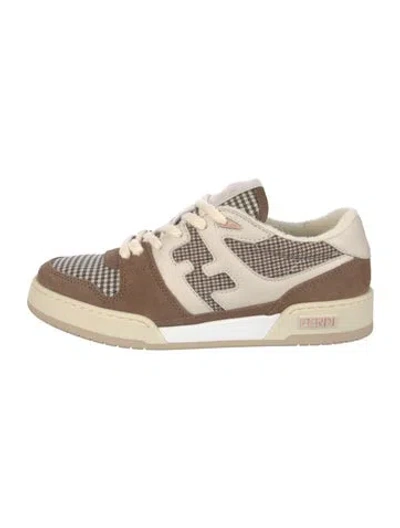 Pre-owned Fendi Colorblock Pattern Leather Trim Embellishment Sneakers In Brown