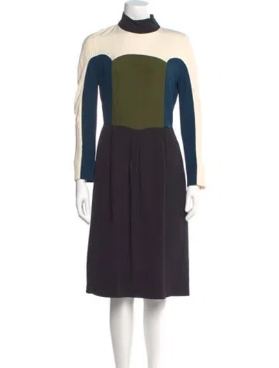 Pre-owned Fendi Colorblock Pattern Midi Length Dress In Green