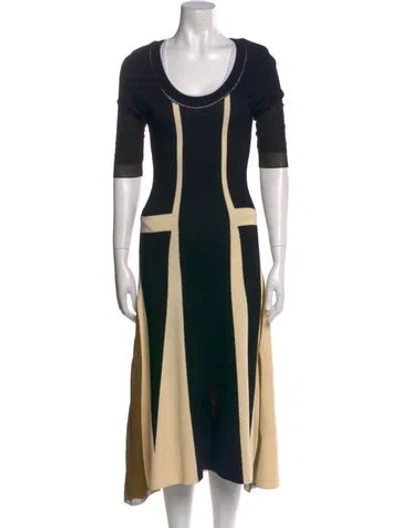 Pre-owned Fendi Colorblock Pattern Midi Length Dress W/ Tags In Black