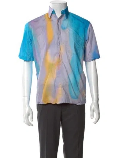 Pre-owned Fendi Colorblock Pattern Short Sleeve Shirt In Blue