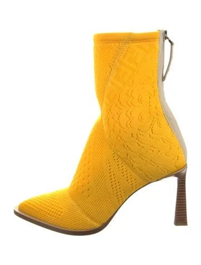 Pre-owned Fendi Colorblock Pattern Sock Boots In Yellow