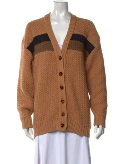 Pre-owned Fendi Colorblock Pattern V-neck Sweater In Brown