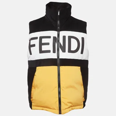 Pre-owned Fendi Colorblocked Corduroy And Nylon Puffer Vest L In Multicolor