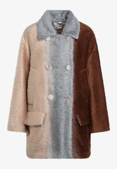 Fendi Colorblocked Double-breasted Wool Coat In Multi