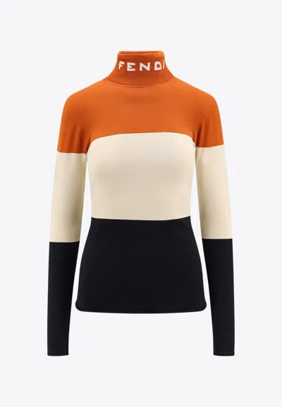 Fendi Colorblocked High-neck Sweater In Multicolor