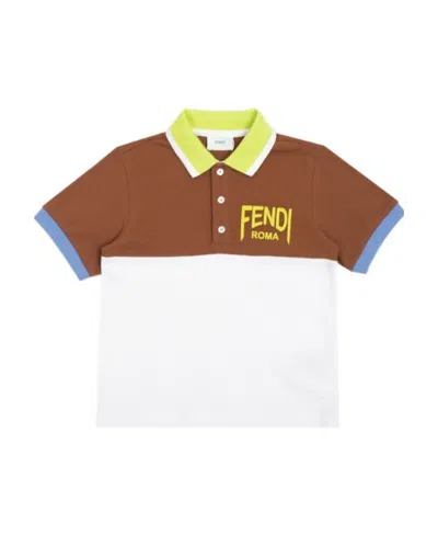 Fendi Colour-block Cotton Polo Shirt In White
