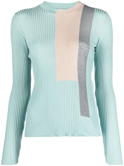 FENDI COLOUR-BLOCK RIBBED-KNIT SILK-BLEND TOP