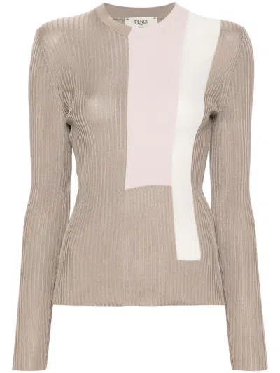Fendi Colour-block Silk-blend Jumper In Neutrals
