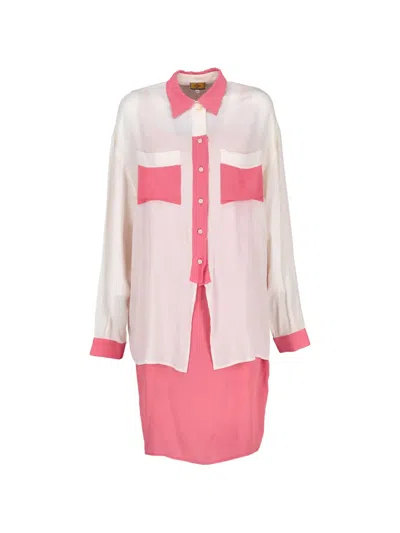 Pre-owned Fendi Colour-block Shirt Midi Dress In Pink