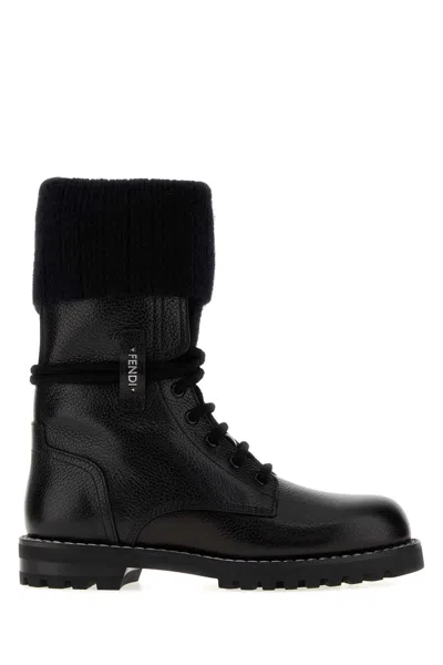Fendi Commando Ankle Boots In Black Leather