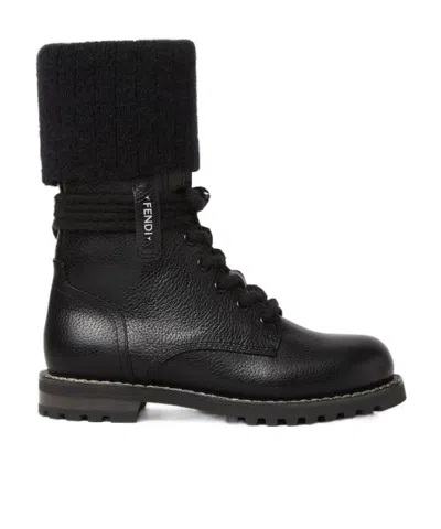 Fendi Commando Lace-up Biker Boots In Black