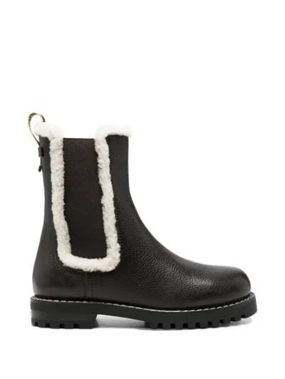 Fendi Commando Shearling-trim Pebbled Leather Boots In Burgundy