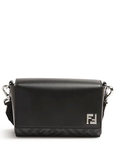 Fendi Compact Bag Squared Ff Borsa In Pelle Nera E Tela Ff Nera In Nero