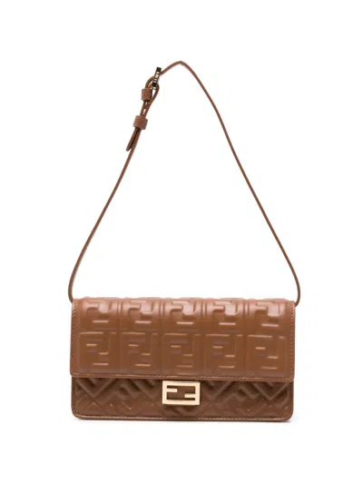 Fendi Chocolate Nappa Leather Baguette Wallet In Brown