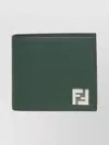 Fendi Leather And Ff Canvas Compact Bi-fold Wallet In Green