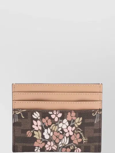 FENDI COMPACT FLORAL PATTERN FABRIC CARD HOLDER