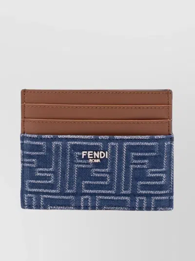 Fendi Jacquard Ff Fabric Cardholder With Denim Effect In Blue