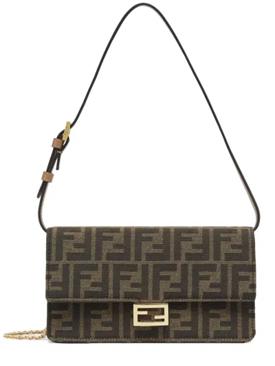 Fendi Compact Mini Baguette Wallet With Flap And Ff Closure - W 21 X D 5 X H 11.5 Cm In Brown
