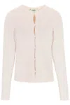 Fendi Ribbed Cardigan With Cut-outs In Beige
