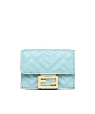 Fendi Compact Three-fold Baguette Wallet In Blue
