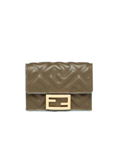 Fendi Compact Three-fold Baguette Wallet In Green