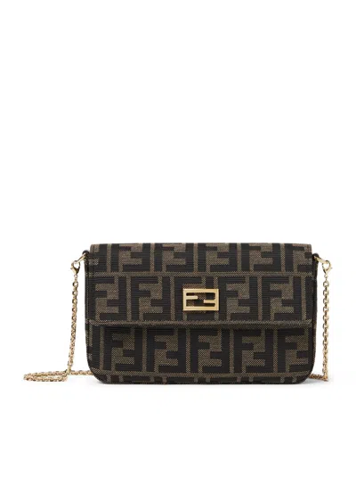 Fendi Compact Wallet In Ff Zucca Jacquard And Brown Leather