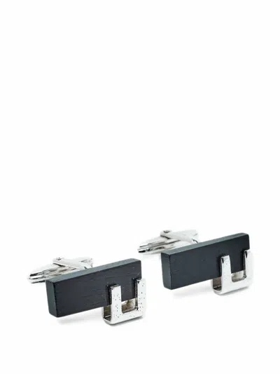 Pre-owned Fendi Composite Sterling-silver Cufflinks In Black