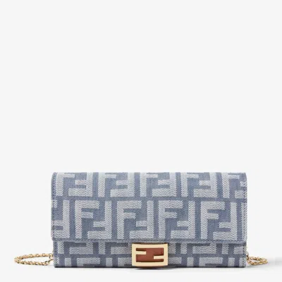 Fendi Continental Chain Baguette Wallet In Ff Denim Effect Blue Women