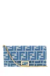 Fendi Baguette Continental With Chain Denim-effect Ff Jacquard Wallet